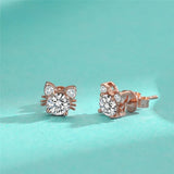 Brincos Gato em Moissanite Ouro Rosa, em Prata de Lei 925