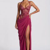 Nicole | Vestido comprido justo em renda e rede elástica