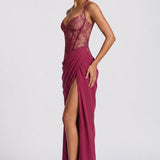 Nicole | Vestido comprido justo em renda e rede elástica