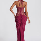 Nicole | Vestido comprido justo em renda e rede elástica