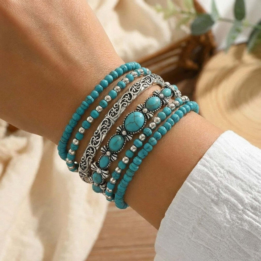Conjunto de Pulseiras Contas Turquesa