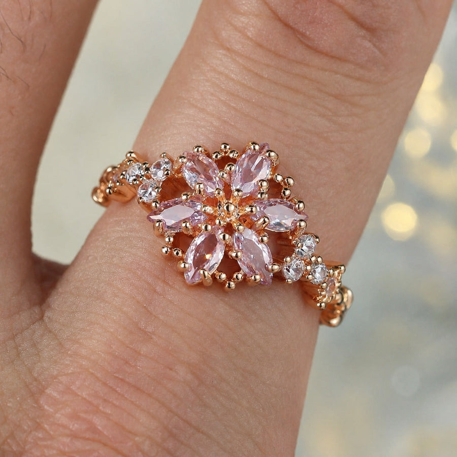 Anel Pétala Rosa Dourado