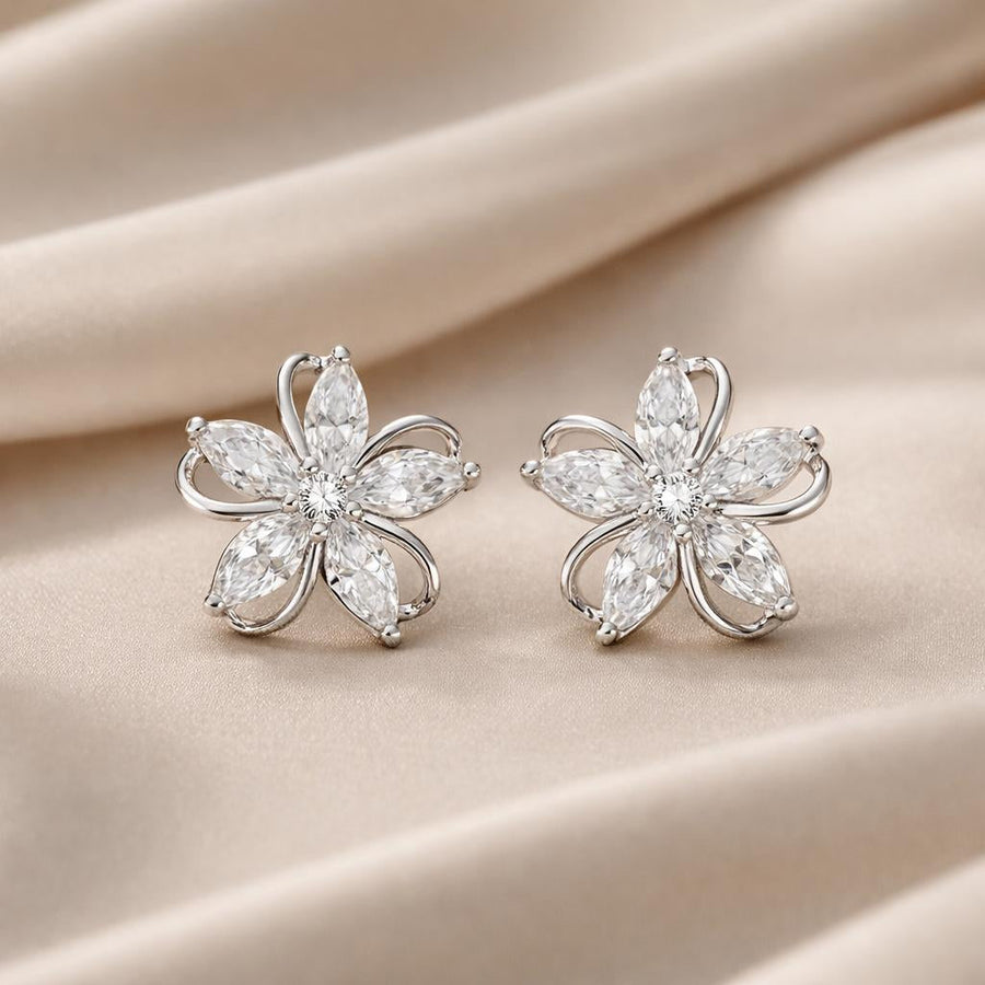 Brincos Pétala Zircónias em Ouro Branco