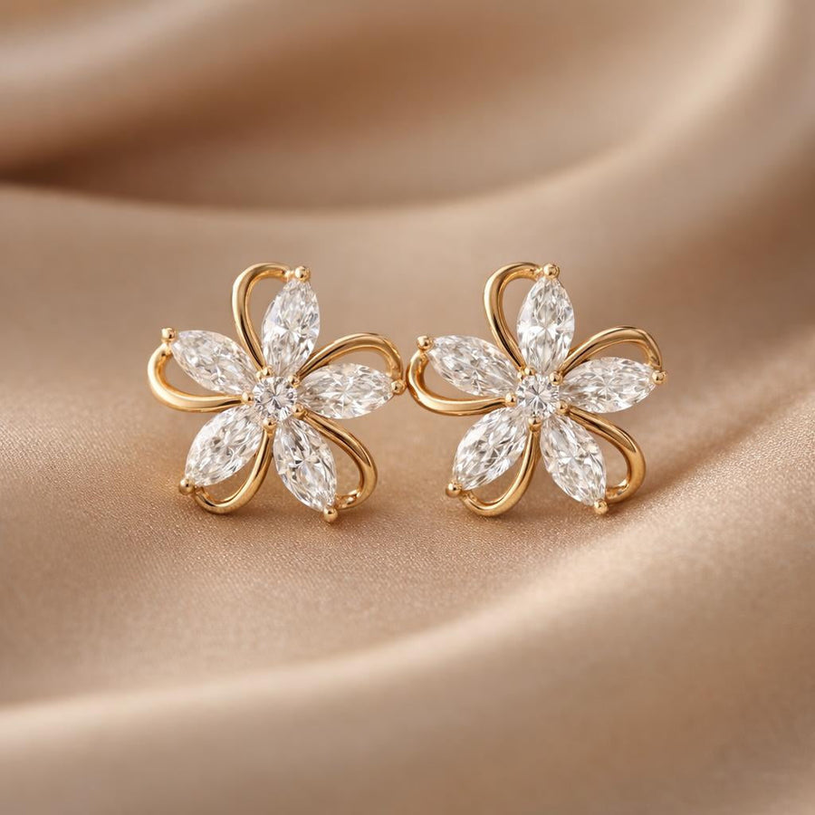 Brincos Pétala Zircónias em Ouro Branco