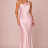 Oriana | Vestido de dama de honor tubinho em cetim mate com franzidos
