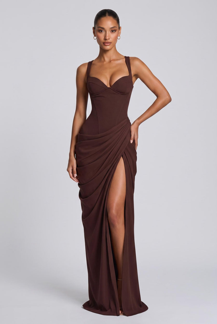 Olívia | Vestido comprido tubinho franzidos em crepe elástico