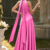 Ondina | Vestido de dama de honor cetim de acetato evasê pregas