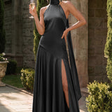 Ondina | Vestido de dama de honor cetim de acetato evasê pregas
