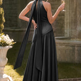 Ondina | Vestido de dama de honor cetim de acetato evasê pregas