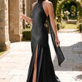 Ondina | Vestido de dama de honor cetim de acetato evasê pregas