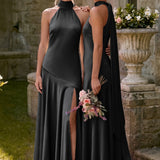 Ondina | Vestido de dama de honor cetim de acetato evasê pregas
