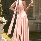 Ondina | Vestido de dama de honor cetim de acetato evasê pregas