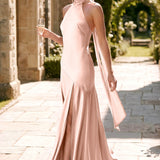 Ondina | Vestido de dama de honor cetim de acetato evasê pregas