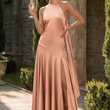Ondina | Vestido de dama de honor cetim de acetato evasê pregas
