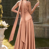Ondina | Vestido de dama de honor cetim de acetato evasê pregas
