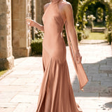 Ondina | Vestido de dama de honor cetim de acetato evasê pregas
