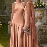 Ondina | Vestido de dama de honor cetim de acetato evasê pregas