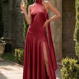 Ondina | Vestido de dama de honor cetim de acetato evasê pregas