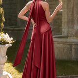 Ondina | Vestido de dama de honor cetim de acetato evasê pregas