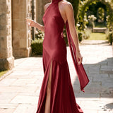 Ondina | Vestido de dama de honor cetim de acetato evasê pregas