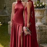 Ondina | Vestido de dama de honor cetim de acetato evasê pregas