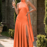 Ondina | Vestido de dama de honor cetim de acetato evasê pregas