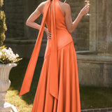 Ondina | Vestido de dama de honor cetim de acetato evasê pregas