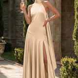 Ondina | Vestido de dama de honor cetim de acetato evasê pregas