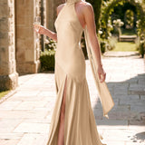Ondina | Vestido de dama de honor cetim de acetato evasê pregas