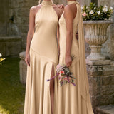Ondina | Vestido de dama de honor cetim de acetato evasê pregas