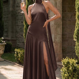 Ondina | Vestido de dama de honor cetim de acetato evasê pregas