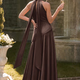 Ondina | Vestido de dama de honor cetim de acetato evasê pregas