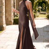 Ondina | Vestido de dama de honor cetim de acetato evasê pregas