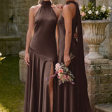 Ondina | Vestido de dama de honor cetim de acetato evasê pregas