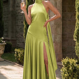 Ondina | Vestido de dama de honor cetim de acetato evasê pregas