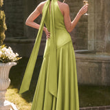 Ondina | Vestido de dama de honor cetim de acetato evasê pregas