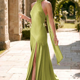 Ondina | Vestido de dama de honor cetim de acetato evasê pregas