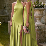 Ondina | Vestido de dama de honor cetim de acetato evasê pregas
