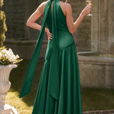 Ondina | Vestido de dama de honor cetim de acetato evasê pregas