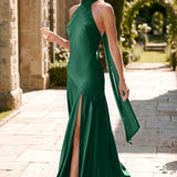 Ondina | Vestido de dama de honor cetim de acetato evasê pregas