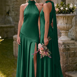 Ondina | Vestido de dama de honor cetim de acetato evasê pregas