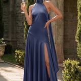 Ondina | Vestido de dama de honor cetim de acetato evasê pregas