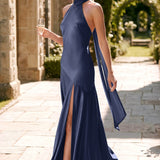 Ondina | Vestido de dama de honor cetim de acetato evasê pregas
