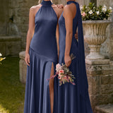 Ondina | Vestido de dama de honor cetim de acetato evasê pregas