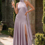 Ondina | Vestido de dama de honor cetim de acetato evasê pregas