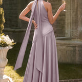 Ondina | Vestido de dama de honor cetim de acetato evasê pregas