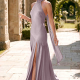 Ondina | Vestido de dama de honor cetim de acetato evasê pregas