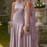 Ondina | Vestido de dama de honor cetim de acetato evasê pregas