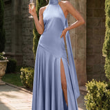 Ondina | Vestido de dama de honor cetim de acetato evasê pregas