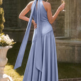 Ondina | Vestido de dama de honor cetim de acetato evasê pregas